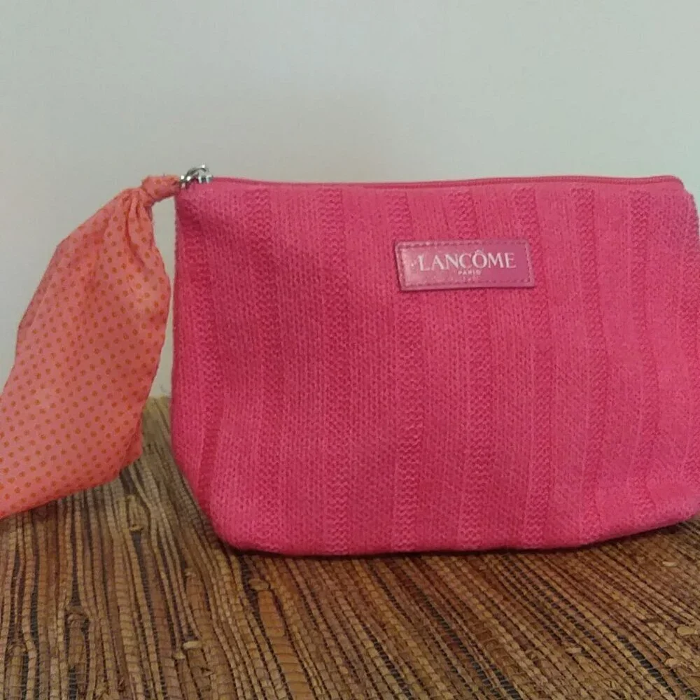 LANCOME Paris Pink Sweater Makeup Bag 💖 Bow Detail NWOT